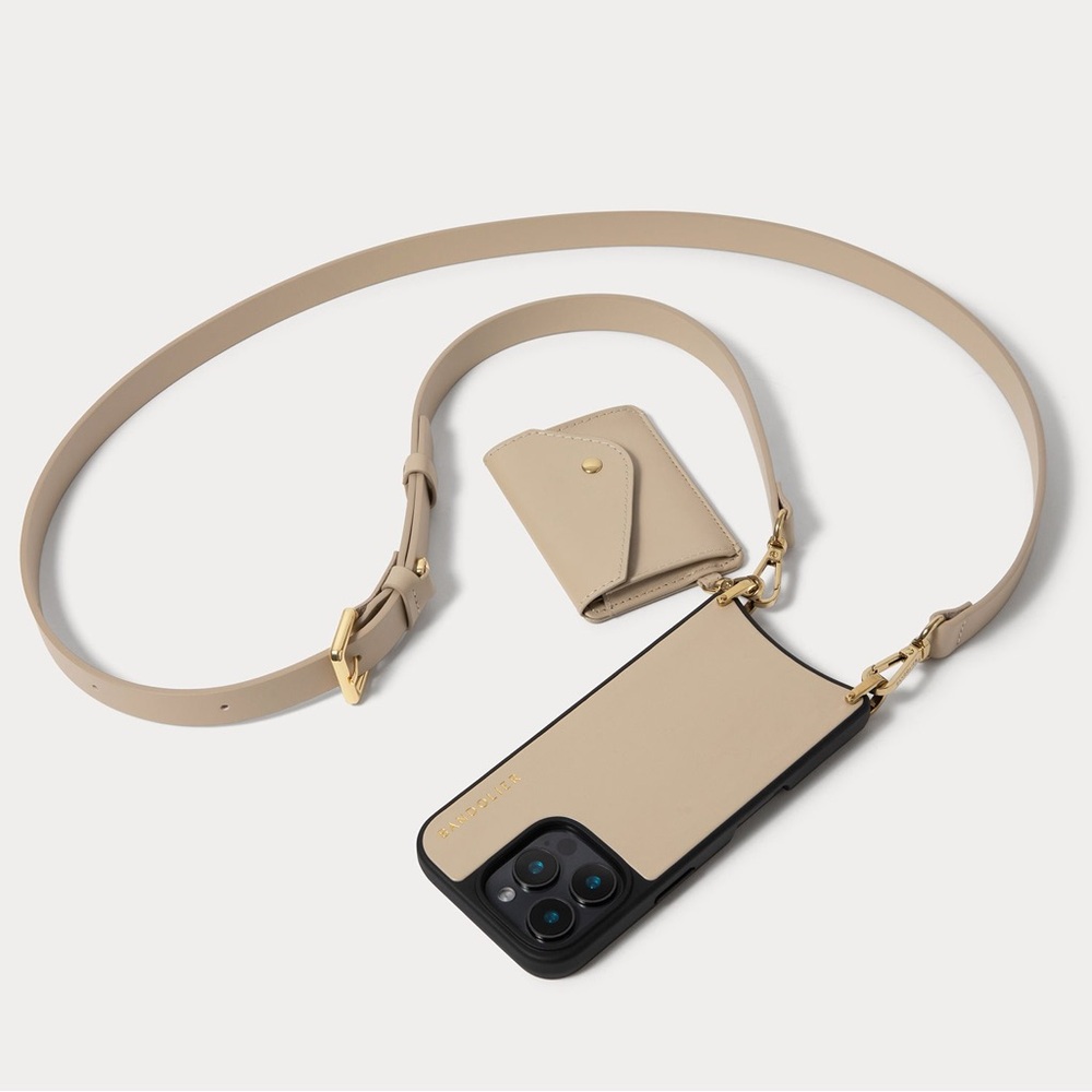 Brand NWT Bandolier Remi Magnet Crossbody iPhone 14 Pro Case in Beige/Gold